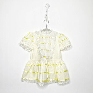 vintage 70s 80s petit jouet yellow lace frilly dress party tier toddler girls 3t
